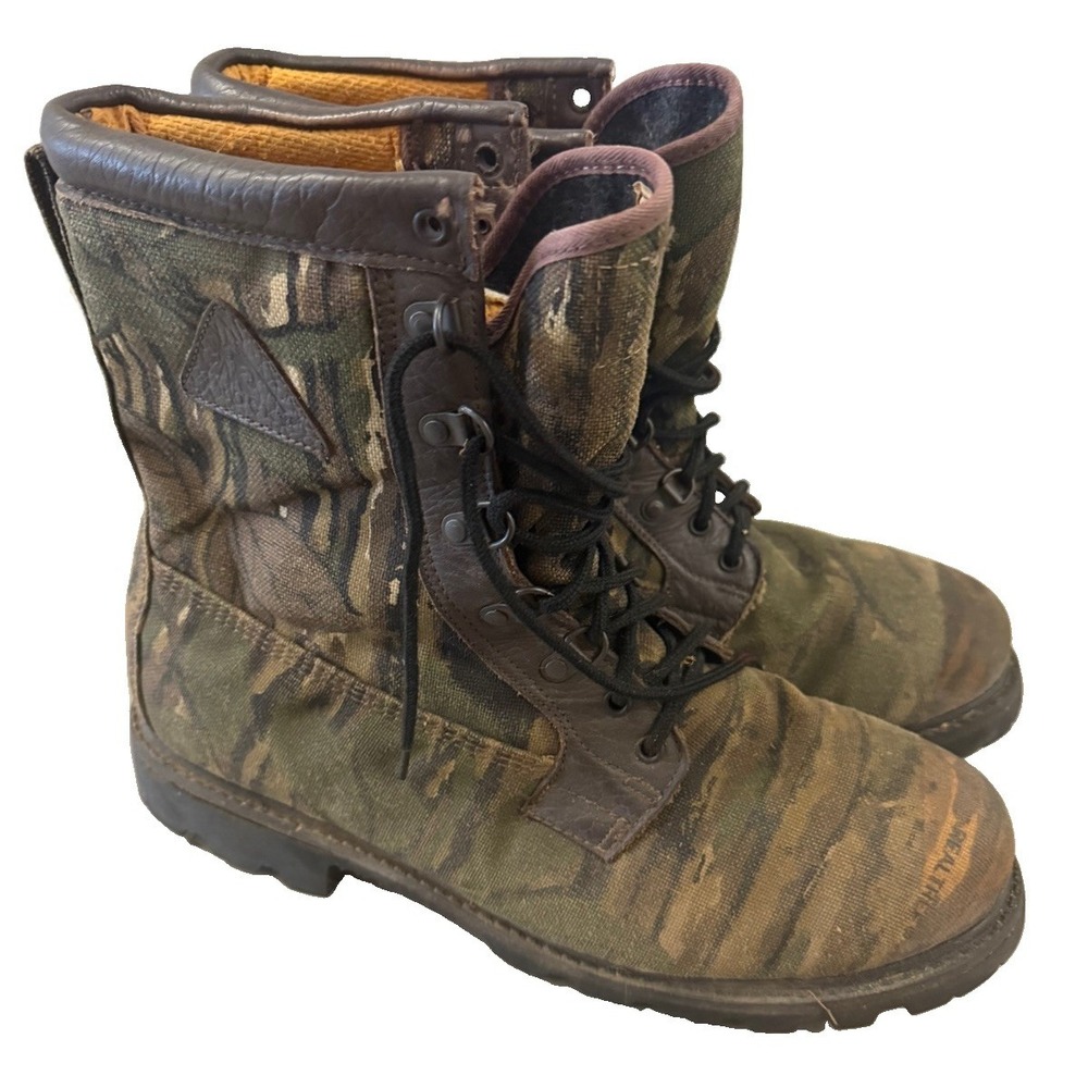 Size 14 Gore-Tex Camo Hunting Boots Vibram Sole Leather Canvas Military Outdoor